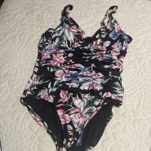 Swims Black and Pink Floral Kids One Piece